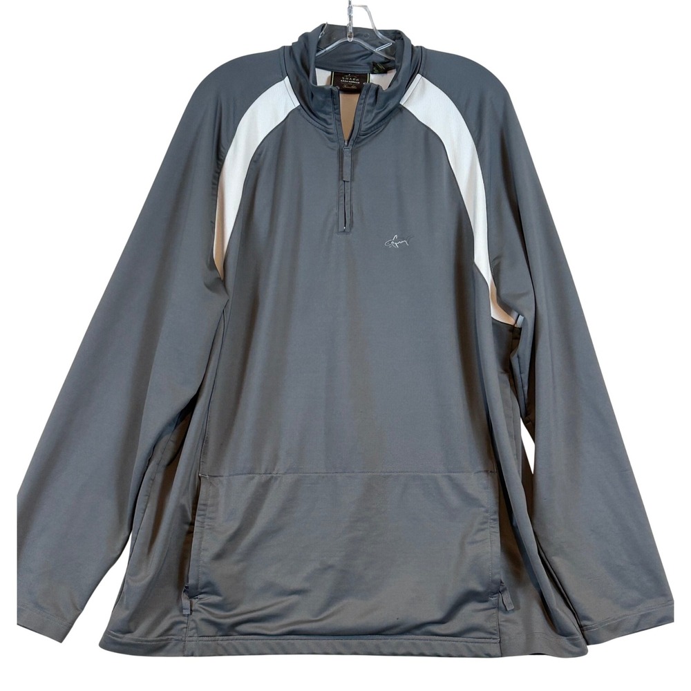 Greg Norman Tasso Elba Mens XL Grey Quarter Zip‎ Pullover Golf Jacket Shark Logo